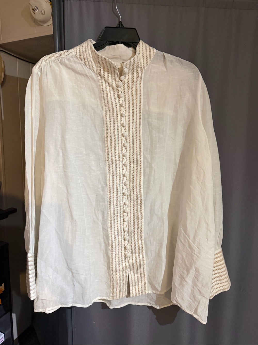 Soft Surroundings Cream Linen Button-Front Tunic Shirt